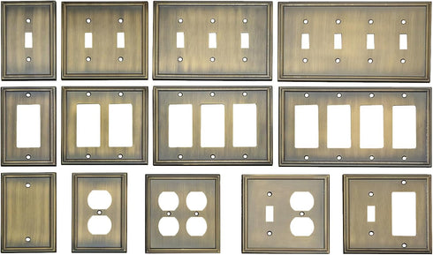 Decorative Antique Brass Wall Plate for Electrical Outlets, 2-Gang Switch Plates Outlet Cover (2 Pack)
