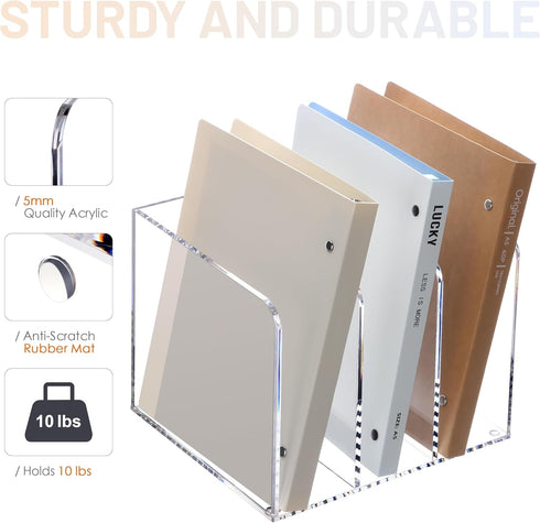SANRUI Clear Acrylic Magazine File Holder with 3 Vertical Compartments for Office Desk Accessories