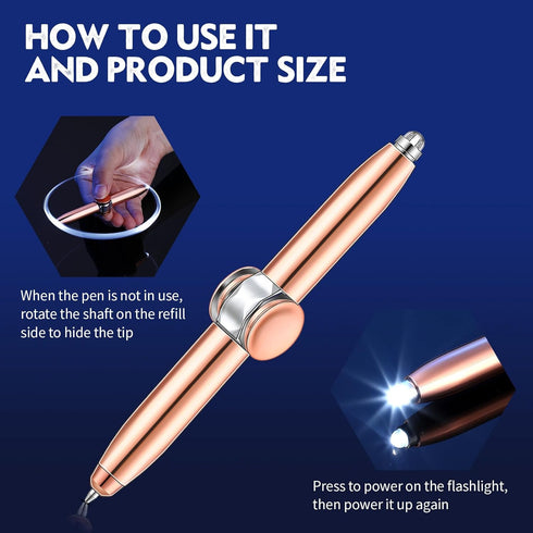Chinco 2 Pieces Fidget Pen Spinning Pen with LED Light Multi Functional Help Stress Reducer Help Thinking Ballpoint Pen Anti Stress Anxiety Gift Pen for Adults Students Teenage(Rose Gold)