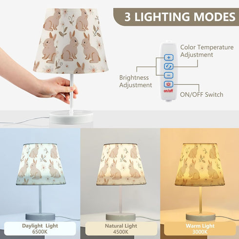 3 ALAZA Bedside Lamp Rabbits Forest Animal Bunny Table Lamp for Bedroom Desk Lamp with USB Port LED Nightstand Color
