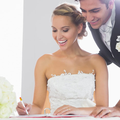 Outus 50 Pieces White Wedding Pencils for Bridal Shower, 4 Inch Mini Hexagon with Eraser, 2 Styles