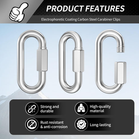 15 Pack Heavy-Duty Chain Hooks Quick Links - 304 Stainless Steel 1/8" Locking Carabiner for Towing