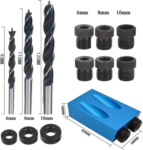 Pocket Hole Jig 14Pcs Kit - Woodwork Guides Joint Angle Tool for Carpentry and Joinery
