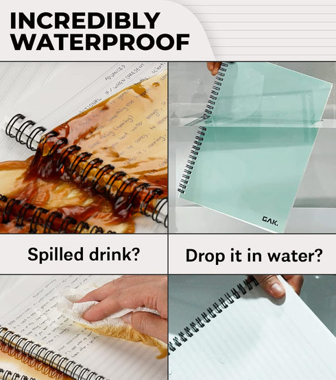 Stone Paper Waterproof Spiral Notebook, Eco-Friendly 7.20”x10.11”, 50 Sheets, Durable Ruled Green Notepad