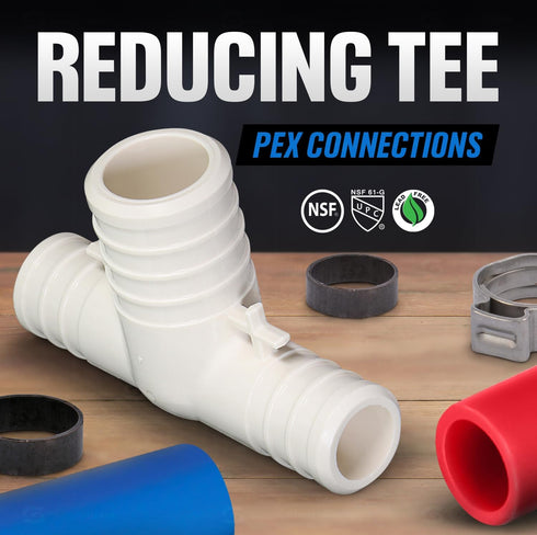 Supply Giant QQUF0100-5 Plastic PEX Poly Alloy Tee Barb Pipe Fitting | 1'' White (5 Pack)