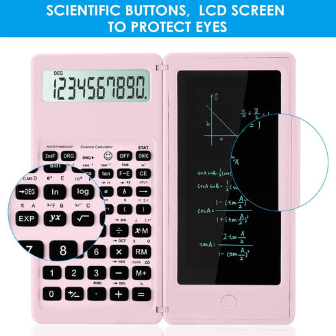 Scientific Calculators for Students, 10-Digit Large Screen Math Calculator with Notepad, Pink