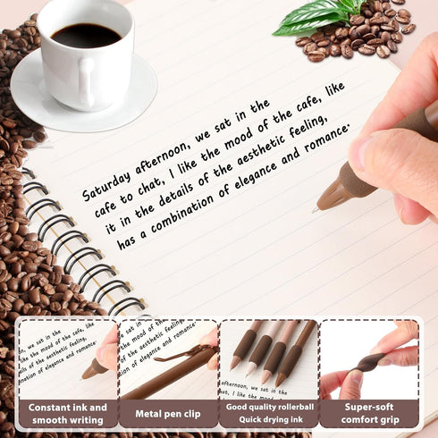 Mabor 4Pcs Cute Coffee Gel Pens, Retractable Quick Dry Ink 0.5mm Fine Point Black Ink Aesthetic Writing Supplies