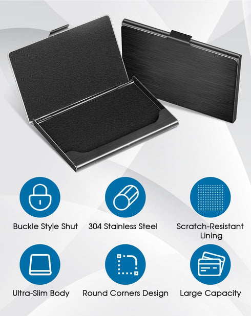 MaxGear Metal Business Card Holder - Professional Stainless Steel Card Case for Men & Women, Black