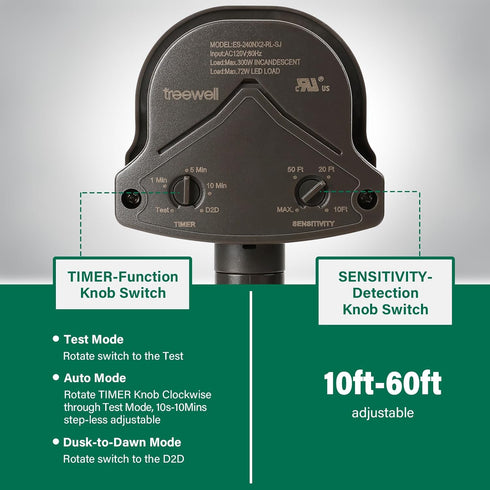 240-Degree Motion Detector, Adjustable Time & Detection Sensitivity, 60 Feet Range, PIR Sensor