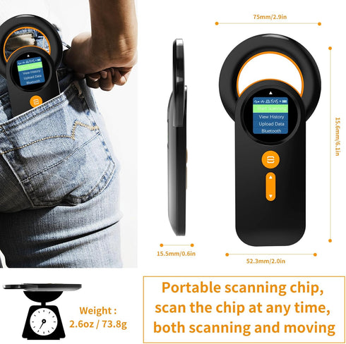 Bluetooth Pet Microchip Reader, Alacrity 3-in-1 Animal Universal Microchip Tag Reader Scanner with 1.44” TFT Screen