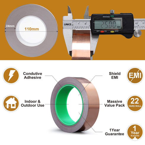 LOVIMAG Copper Foil Tape, 1 inch x 66 FT, Conductive Adhesive for Guitar, EMI Shielding, Crafts, Electrical Repairs &