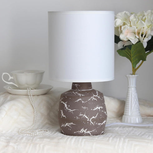 LT1171-TAU 13.78" Simple Designs Chic Glow Marble Inspired Ceramic Table Lamp with Fabric Shade, for Bedroom, Office