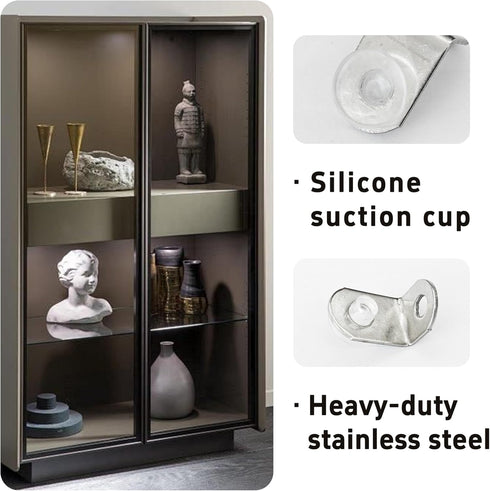 Runseaway 20Pcs Glass Shelf Right Angle Fixing Clip Bracket with Suction Cup, Wall Mounted Stainless Steel Glass