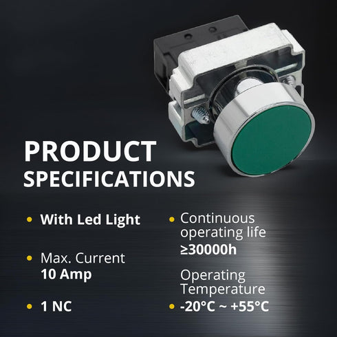 Momentary Push Button Switch with Flat Head, N/O - On/Off Self-Resetting Start Stop Button for Home and Industrial Use