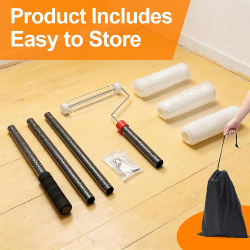 6 Paint Roller Brush Kit, FT Paint Roller Extension Poles Multi-Function Paint Roller Kit with Brush Stainless Steel