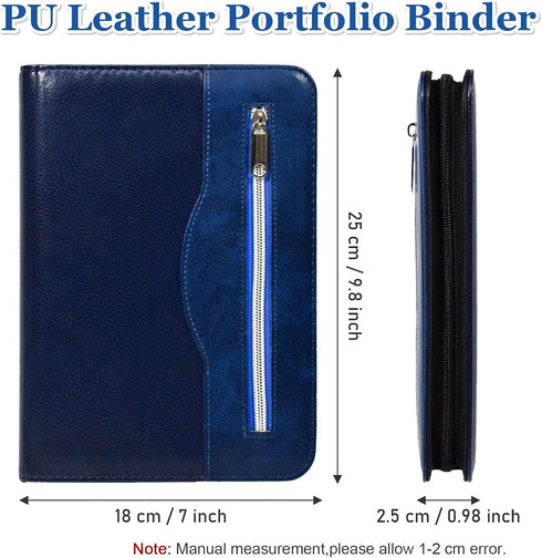 SAYEEC A5 Executive Conference Folder Zipped Portfolio Binder Faux Leather Padfolio with Calculator and Loose Leaf Paper