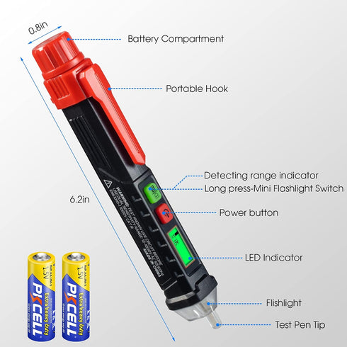 WGGE AC Voltage Tester/Non-Contact Voltage Tester with Dual Range AC 12V-1000V/48V-1000V, Electrical Pen with LCD Display and Flashlight Buzzer Alarm, Detect wire Breakpoint, Live/Null Wire Tester