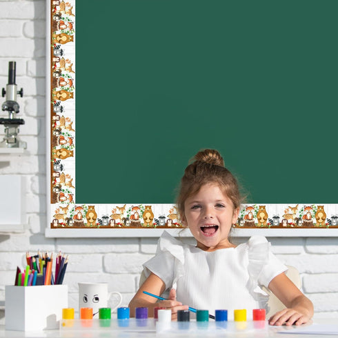 Whaline 32.8ft Woodland Creatures Bulletin Board Borders, Cute Jungle Theme Die-Cut Stripes for School Classroom