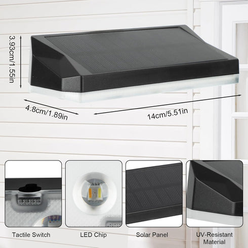 13 IP65 (6) Solar Fence Lights Outdoor Waterproof LED, Lighting Modes, Solar Outdoor Lights Dual Installation Energy