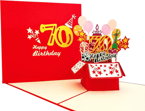 iGifts And Cards Happy 70th Red Birthday Party Box 3D Pop Up Greeting Card – Seventy, Balloons, Unique Celebration