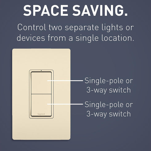 Pass & Seymour RCD33LACC6 15 2-in-1 3-Way (1 Count) Legrand radiant Amp Combination Decorator Rocker Light Switch, Two