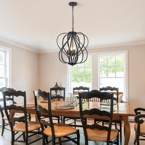17" Modern Black Sphere Chandelier for Dining Room, Vintage Farmhouse Pendant Light Fixtures Hanging for Entryway