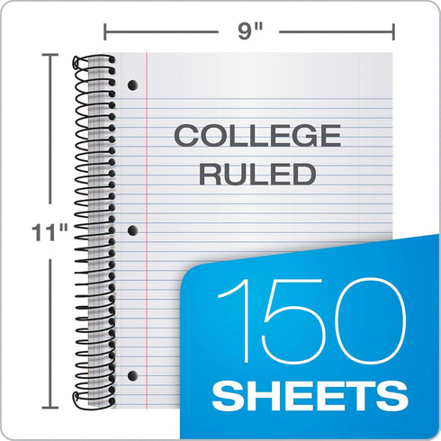 Oxford Spiral Notebook 3 Pack, 3 Subject, Durable Plastic Covers, Strong Coil, 3 Pockets, College Rule, 8.5 x 11, 150