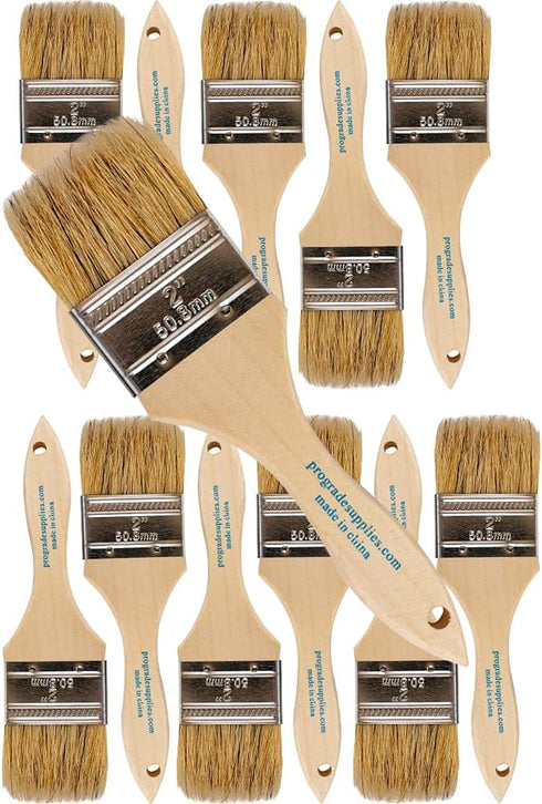 Pro Grade Chip Paint Brushes, 12 Ea 2 Inch Light Brown Chip Paint Brush
