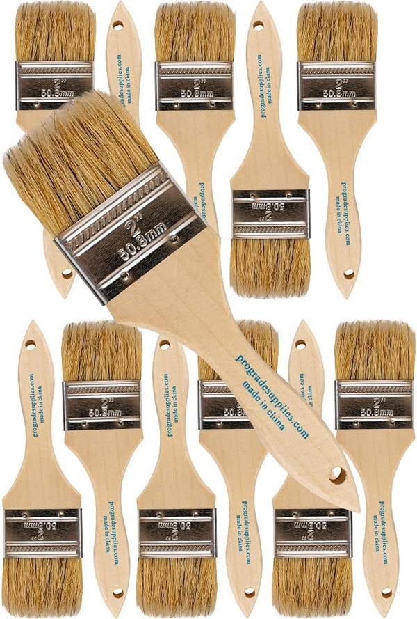 Pro Grade Chip Paint Brushes, 12 Ea 2 Inch Light Brown Chip Paint Brush