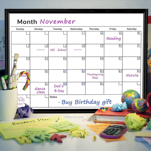 Umtiit Monthly Calendar Dry Erase Whiteboard, 13 x 17 inch, Black Wood Frame, Magnetic Surface for Planning, Schedule,