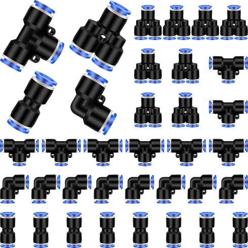 Push to Connect Fittings Air Line Fittings Kit, 60 Pieces Quick Release Pneumatic Connectors, Blue, 1/2 Inch OD