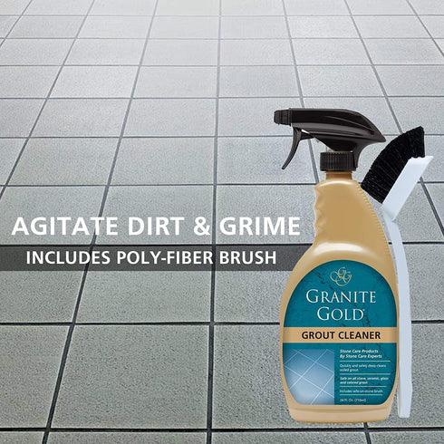 24 Granite Gold Grout Cleaner Spray with Brush for Stone, Ceramic, Glass & Colored Grout, Ounce