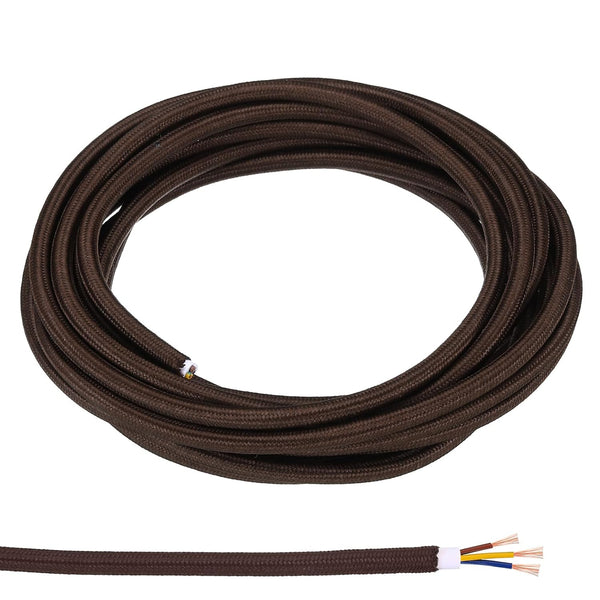 PATIKIL Fabric Cloth Covered Round Wire, 16.4ft 18AWG 3 Core Vintage Woven Electrical Cord for Pendant Light