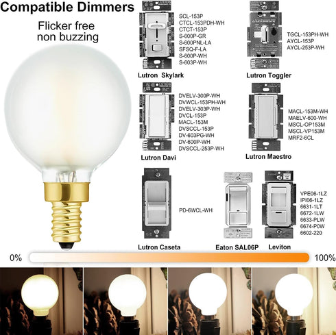 E12 Bulbs, 40W Dimmable Bulbs 4000k G16.5 4W E12 g50 Bulb 6Pack LEOOLS Frosted LED Candelabra Chandelier Light Daylight