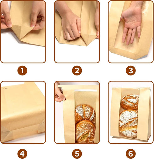 Rysnirs 100 14x8.3x3.5 Inches 100 PCS Large Paper Bread Bags with Tin Tie Tab Lock Homemade Bread Sourdough Bags