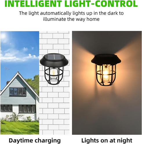Sunfee 2 Pack Solar Lantern Wall Lights Fixtures with Motion Sensor, Solar Powered Porch Light, Vintage Hanging Solar
