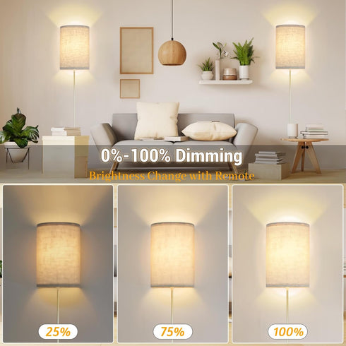FINCMY Dimmable Set 2, Bulbs Wall Sconce Light Plug in, Sconces Wall Decor of Stick on Wall Lights for Bedroom Living