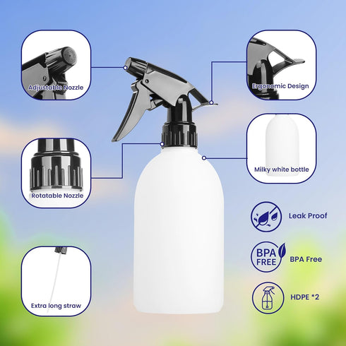 KREMORV 16oz/500ml Empty Spray Bottles HDPE Plastic Spray Bottle no Leak Mist Stream Empty Spray Bottle for Cleaning