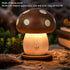 Dimmable Small Wood Mushroom Lamp, LED Rechargeable Bedside Touch Lamp, Portable Battery Mushroom Table Lamp
