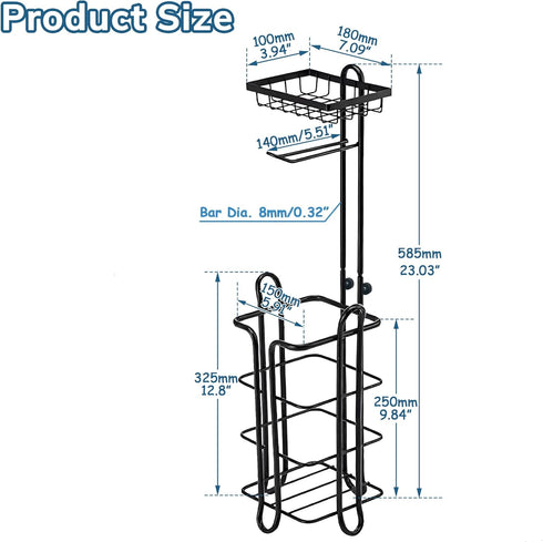4 Toilet Paper Holder Stand with Storage Shelf, Free Standing Tissue Paper Roll Dispenser Stainless Steel for Bathroom