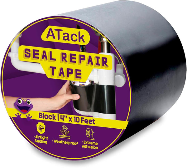 ATack Waterproof Patch and Seal Tape, Black, 4 Inches x 10 Feet for Leak Repair on Pipes & Roof