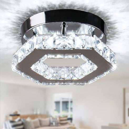 Mini Chandelier Crystal LED Ceiling Light Fixture Modern Pendant Lamp Semi Flush