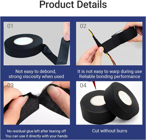 YYTQP 5 3/4 Inch 49 Wiring Harness Tape High Temp Wire Cable Loom Self-Adhesive Fabric Tape for Automobile Electrical