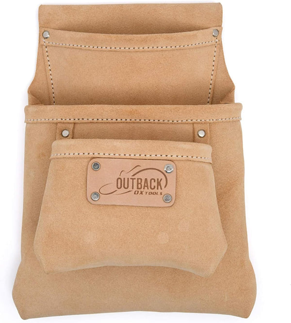 OX Tools Suede Leather 3 Pocket Fastener Pouch, Tool Pouch Organizer for Construction Tools, Compatible with Tool Belt