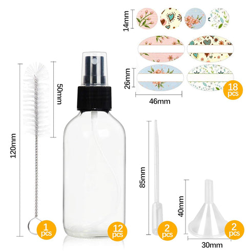 STARSIDE 12 Pack 120 ml Clear Glass Spray Bottles with Fine Mist Sprayer & Dust Cap for Essential Oils