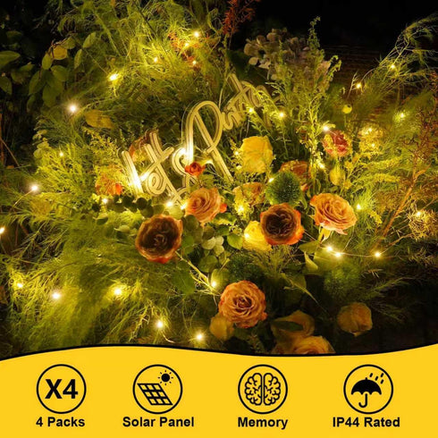 4 Pack 33ft 100 8 QITONG Solar Fairy Lights, Each LED Warm White Christmas Light Outdoor Waterproof, Modes Silver Wire