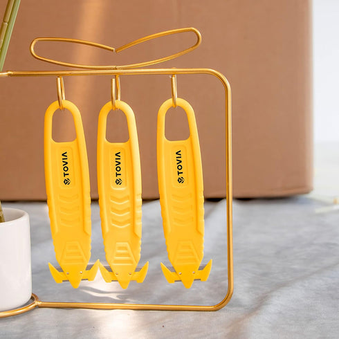 Safety Box Cutter with Stainless Steel Blade, Safety Utility Cutter for Carton and Package, 10pcs