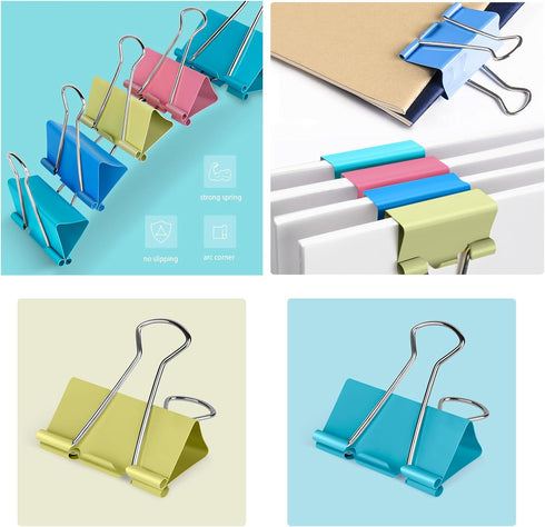 Medium Binder Clips - 1.25 Inch Length - Colorful - Pack of 40 for Office
