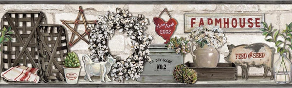 York Wallcoverings Farmhouse Shelf Border, Black | Ultra Easy, Spray with Water and Hang