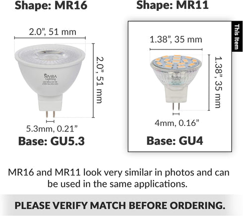 Simba Lighting LED MR11 Flood Light Bulbs (10 Pack) 12V 3W 20W Halogen Replacement 2-Pin 240lm for Landscape, Accent, Track Lights, and Christmas Tree Fiber Optics, GU4 Bi-Pin Base, 3000K Soft White by Simba Lighting